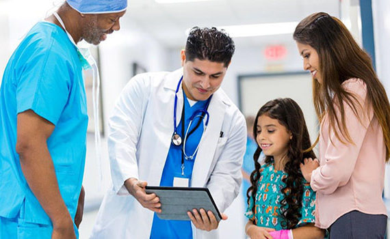 Healthcare professional talking with a patient
